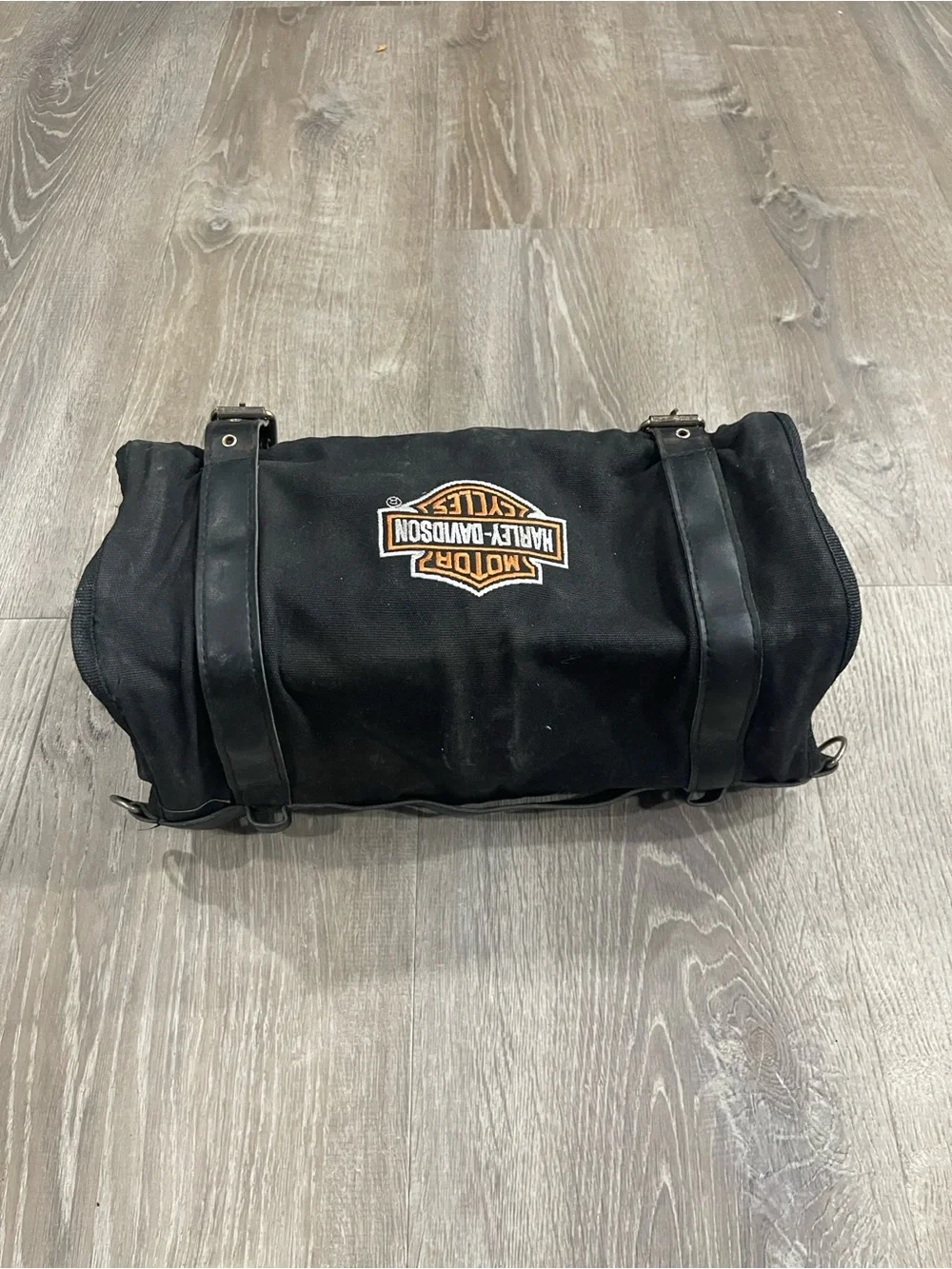 Harley-Davidson Black Canvas Tool Roll with Orange Logo Patch